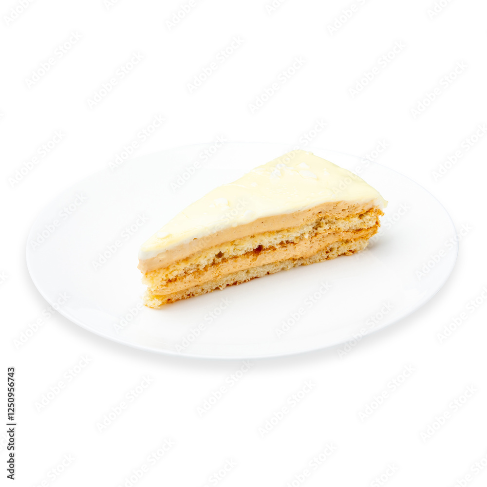 Piece cake on a plate, white background, isolate. Piece cake on a plate, white background, isolate.
