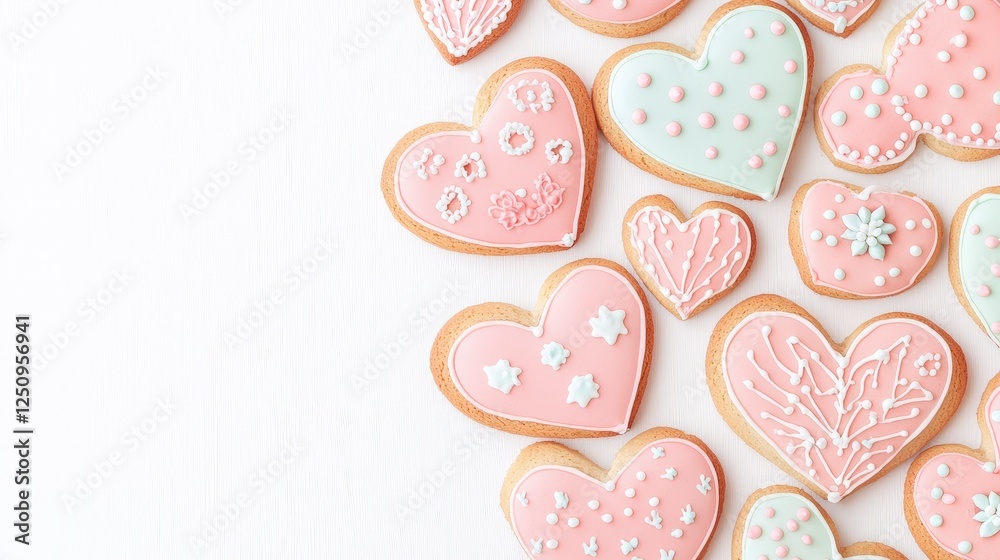 Colorful Heart-Shaped Cookies with Icing on a Light Background Colorful Heart-Shaped Cookies with Icing on a Light Background