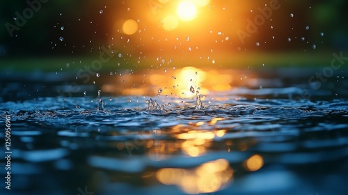 Sunset rain puddle water drops nature background