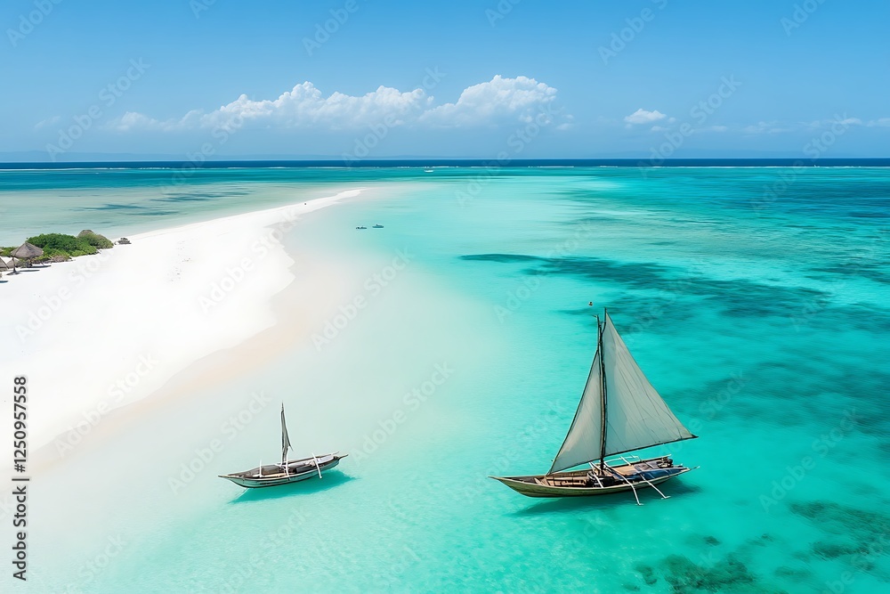 Obraz premium Stunning Tropical Island Paradise with Sailboat and Beach