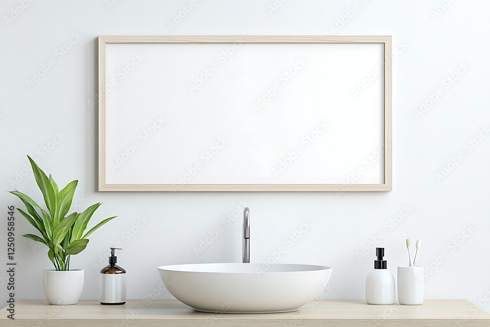Fototapeta premium Modern Bathroom Mockup with Empty Frame and Sink