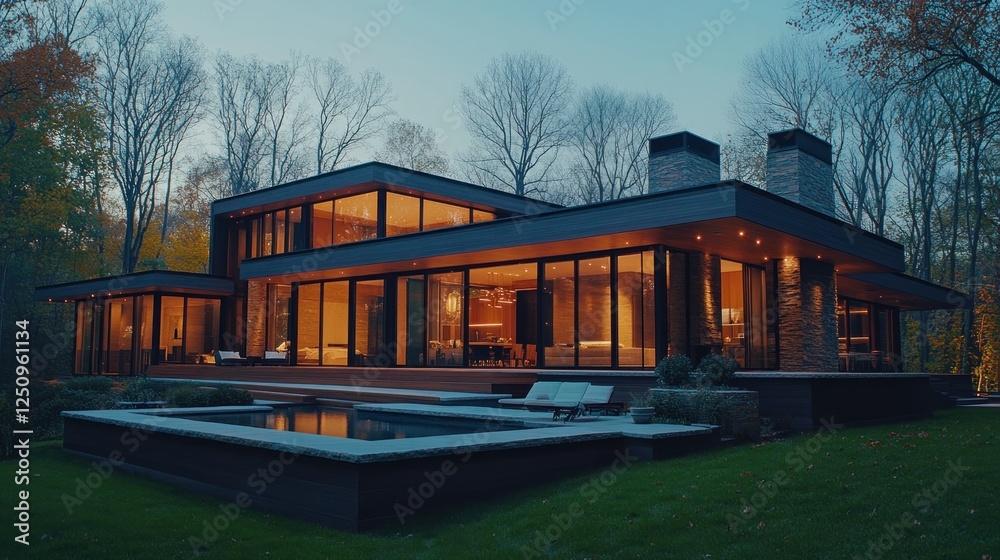 Modern house twilight forest pool luxury Modern house twilight forest pool luxury