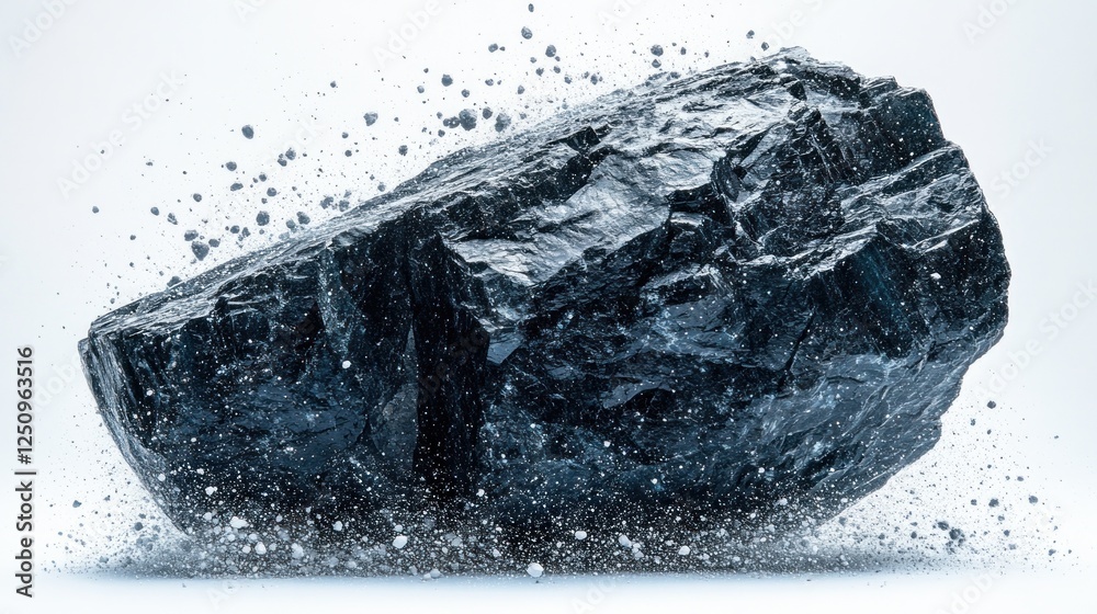 Fototapeta premium Coal rock levitating, studio, particles, energy