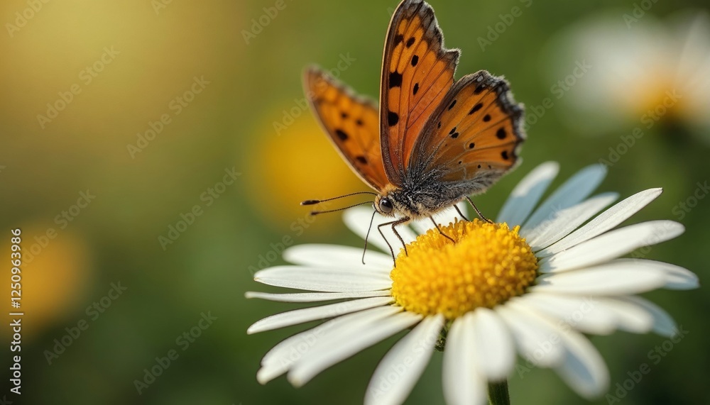 Delicate Butterfly Sipping Nectar from a Blooming Daisy in Summer Light Delicate Butterfly Sipping Nectar from a Blooming Daisy in Summer Light