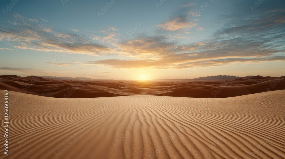 Breathtaking sunset over Sahara Desert with golden sand dunes Breathtaking sunset over Sahara Desert with golden sand dunes