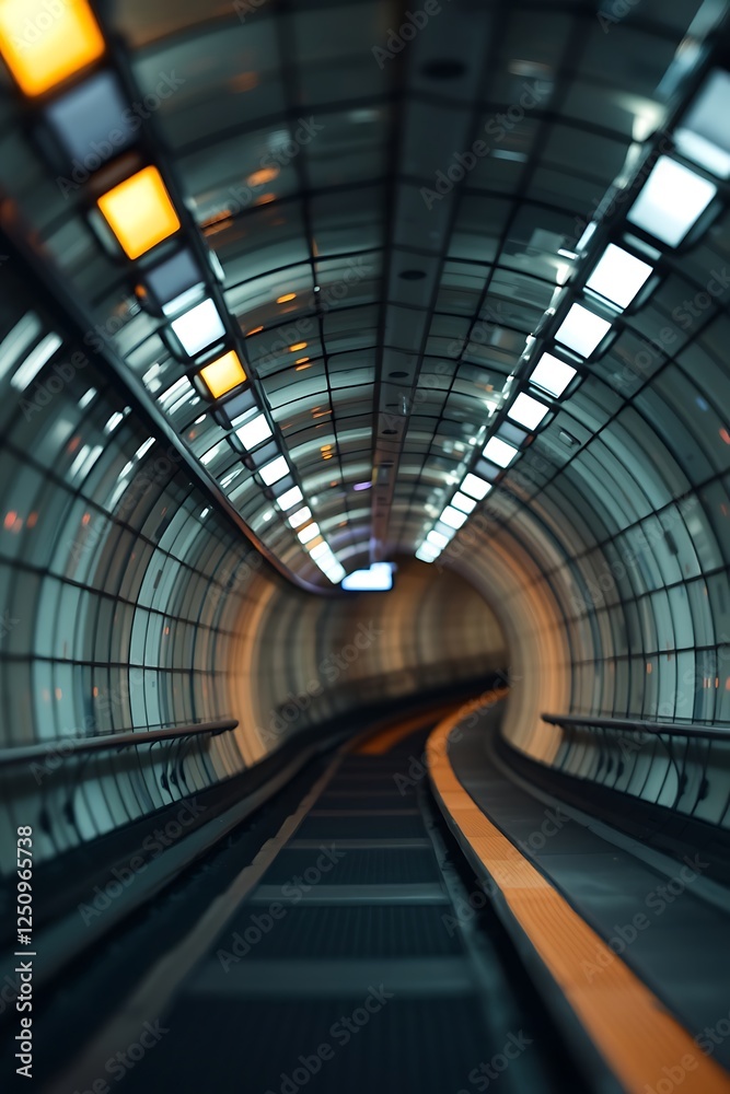 Naklejka premium Moving walkway in a modern tunnel.