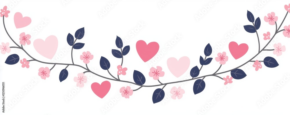 Lovely Pink Blossom Branch with Hearts Romantic Spring Floral Design Illustration Lovely Pink Blossom Branch with Hearts Romantic Spring Floral Design Illustration
