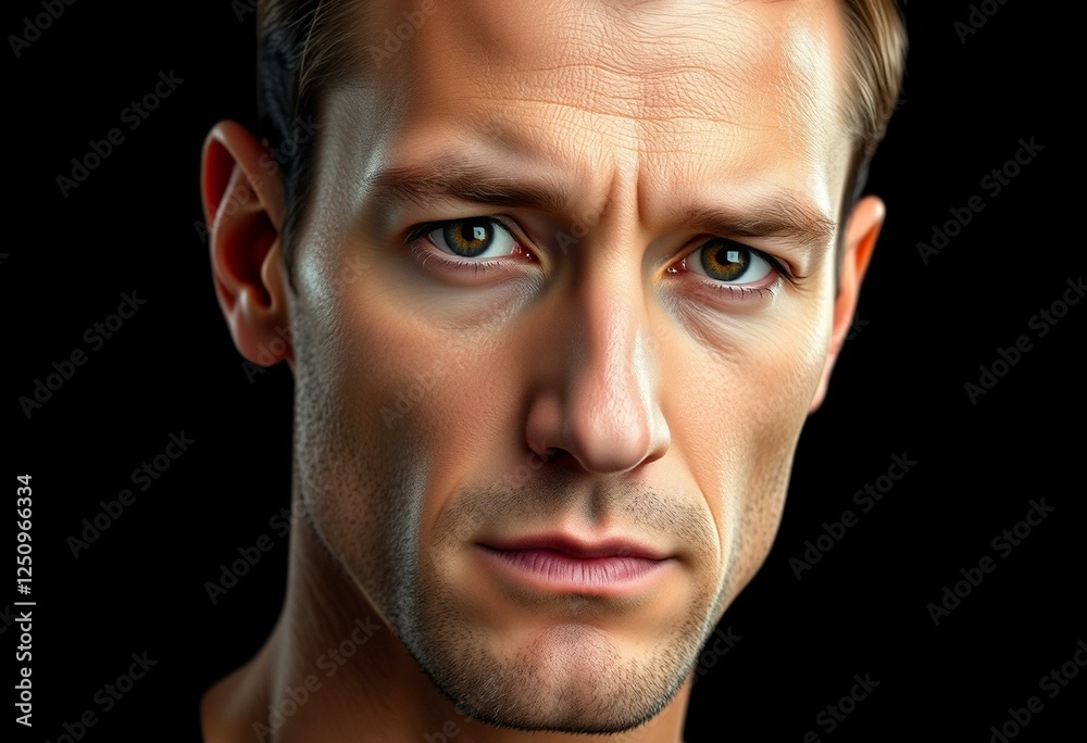 Obraz premium Serious male face on black background