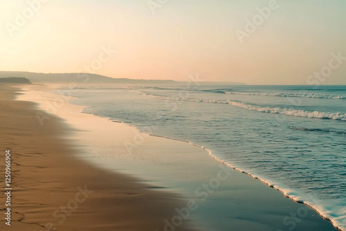 Wallpaper Mural minimalist sea landscape with waves an sandy beach. horizon. soft warm colors. minimalist seasshore background  Torontodigital.ca