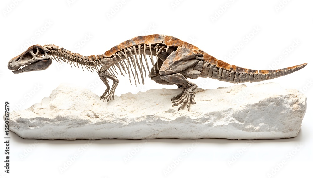 Fossilized Dinosaur Skeleton Displayed on Rock Fossilized Dinosaur Skeleton Displayed on Rock