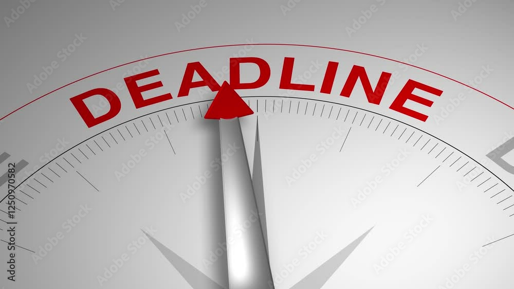 Deadline text or word with a gauge arrow on a compass, representing guidance and direction on a clean white background. Ideal for business, coaching, consulting, and self-improvement concept Deadline text or word with a gauge arrow on a compass, representing guidance and direction on a clean white background. Ideal for business, coaching, consulting, and self-improvement concept