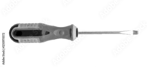 Metal screwdriver with a sturdy handle used for repair, construction, and fixing tasks. Essential tool with a long steel tip for home and industrial work. Isolated on white background.