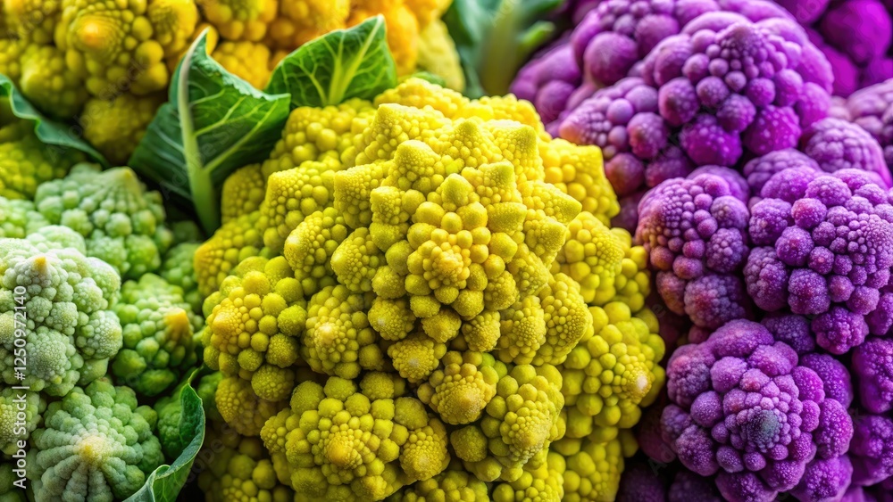 Vibrant yellow-green-purple cauliflower explodes in a stunning, rule-of-thirds photograph.