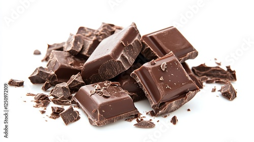 liquid chocolate splash with some pieces of chocolate left isolated on white background