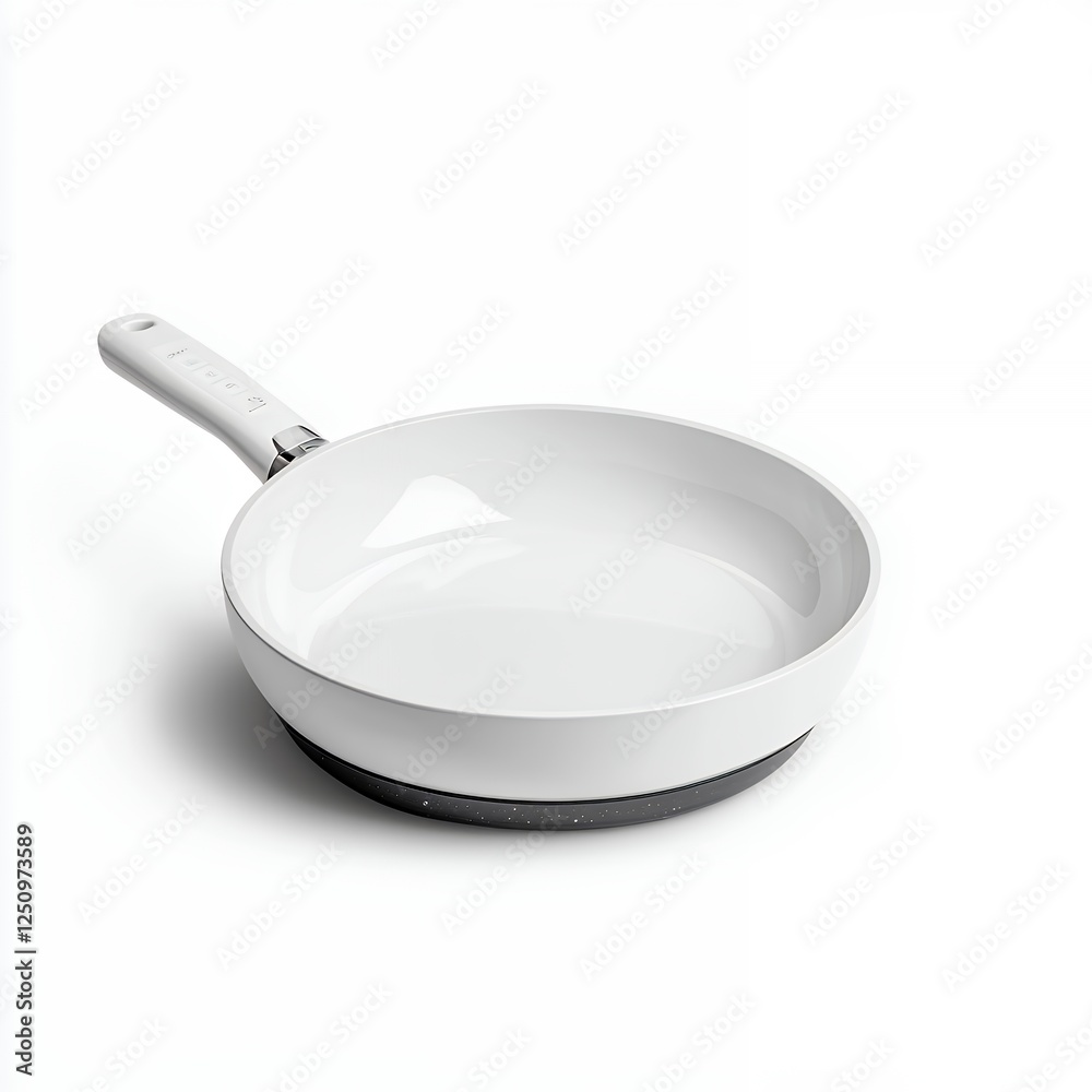 Sleek White Ceramic Frying Pan With Gray Base On White Background Sleek White Ceramic Frying Pan With Gray Base On White Background