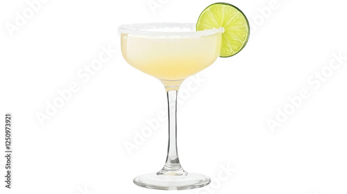 Cinco de Mayo PNG file of a flat vector margarita glass with a lemon slice, representing festive Mexican cocktails, isolated on white background
