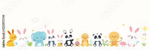 Wallpaper Mural Adorable baby stickers featuring cute animals like pandas, elephants, and bunnies, characters, happy, joyful Torontodigital.ca