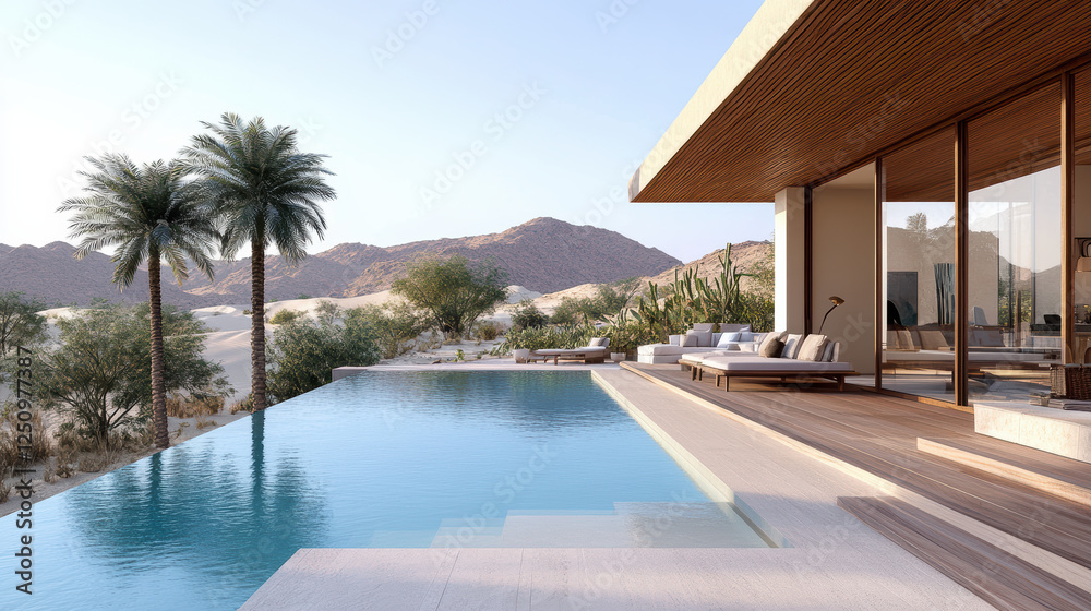 Fototapeta premium luxurious desert resort with infinity pool and stunning views