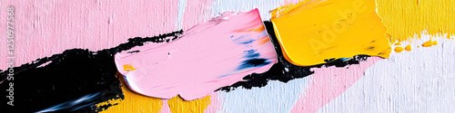 Abstract Impasto Painting with Pink, Yellow, and Black Pigments photo