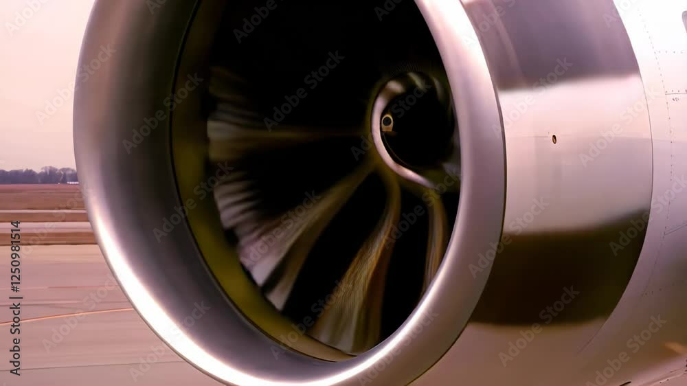 Jet engine powers aircraft during takeoff at a busy airport with clear skies and vibrant scenery