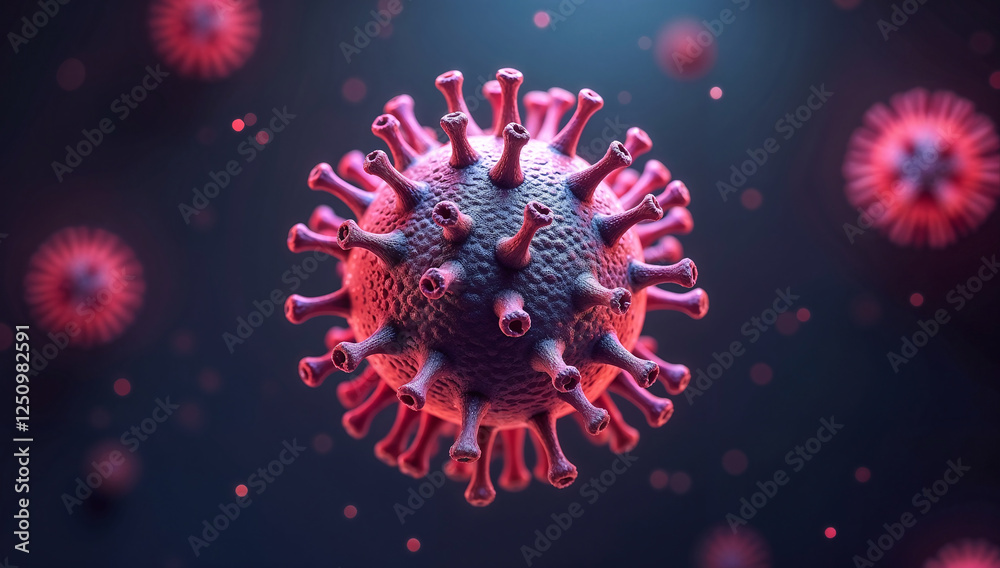 Obraz premium Highly detailed microscopic virus particles, set against a dark, glowing background