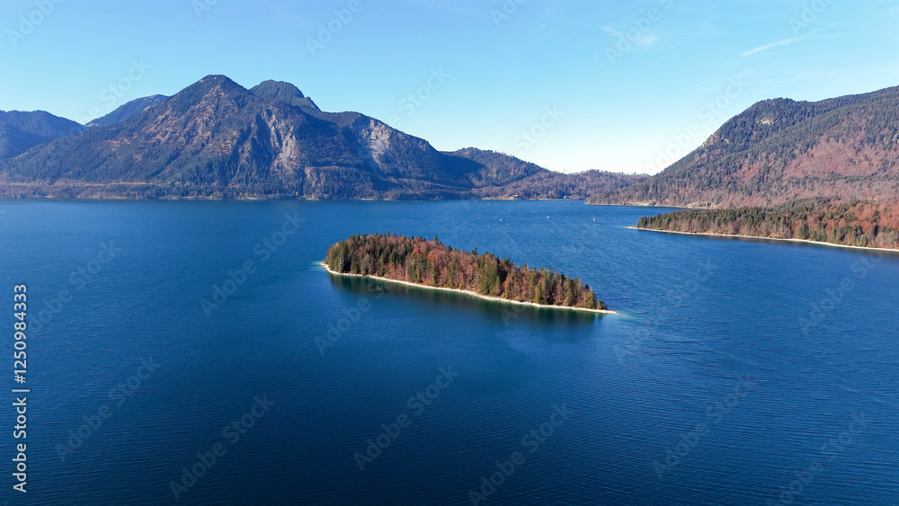 Fototapeta premium A view to the Walchensee who is located at the south of Bavaria inspire often to call it little Canada landscape