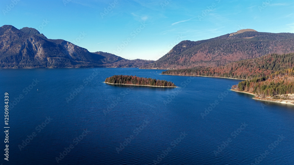 Obraz premium A view to the Walchensee who is located at the south of Bavaria inspire often to call it little Canada landscape
