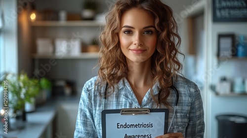 Smiling Woman Doctor Holding Clipboard in Clinic