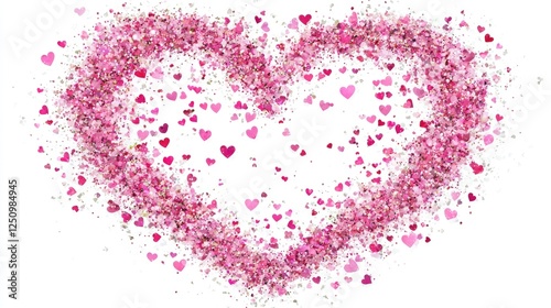 Heart Shape Made of Pink and Red Hearts with Glittery Effects