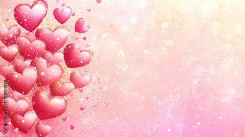 Romantic Hearts Background with Light Sparkles and Soft Colors