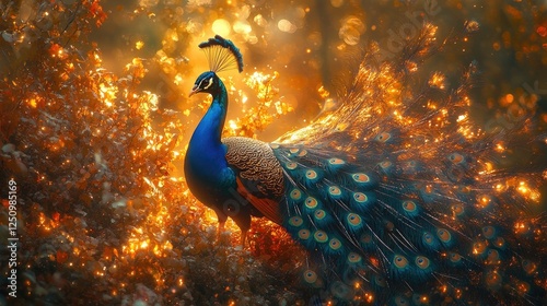 A peacock with a blue head and green feathers on its head photo