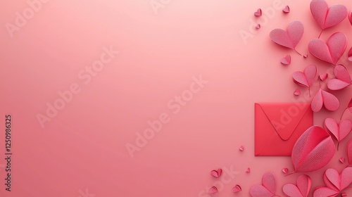 Romantic Hearts and Envelope Arrangement on Soft Pink Background