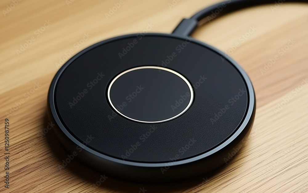 Wireless charging pad on wooden surface Wireless charging pad on wooden surface