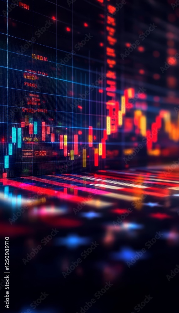 Abstract Financial Chart with Dynamic Lines and Glowing Lights in Vibrant Colors, Digital Art