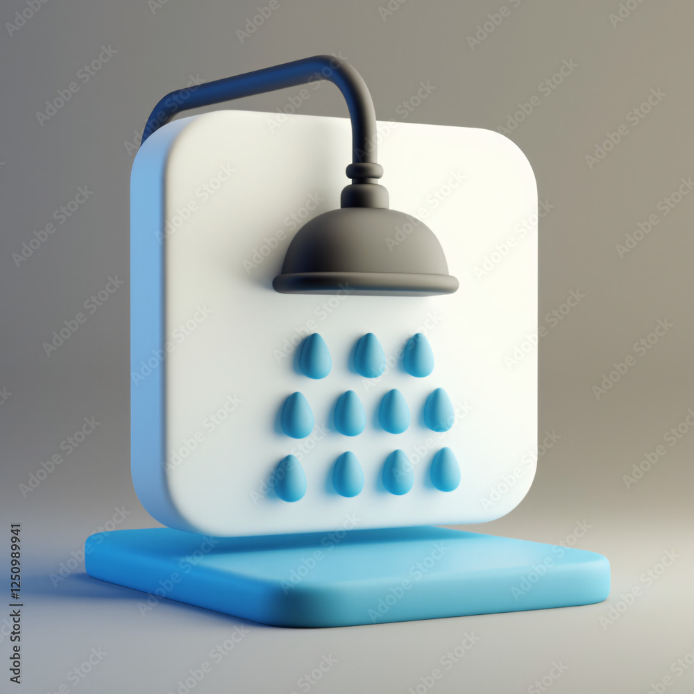 Fototapeta premium Modern Minimalist Shower Icon with Drops and Simple Design