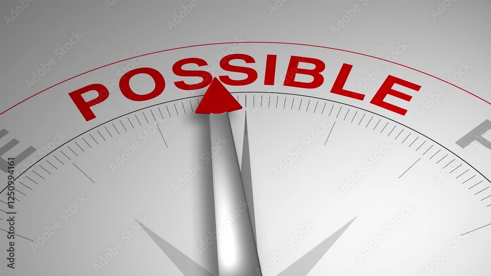Possible text or word with a gauge arrow on a compass, representing guidance and direction on a clean white background. Ideal for business, coaching, consulting, and concept Possible text or word with a gauge arrow on a compass, representing guidance and direction on a clean white background. Ideal for business, coaching, consulting, and concept