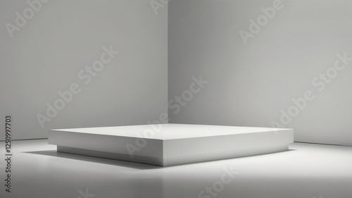 Wallpaper Mural Empty white abstract table platform with empty space for product placement and design solutions, blank illuminated white background, blank bright step platform Torontodigital.ca