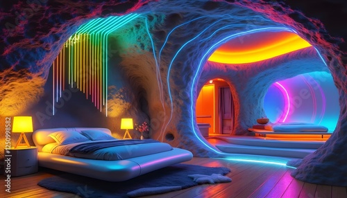 Neon Cave Bedroom  Futuristic Interior Design
