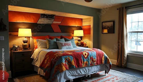 Modern Bedroom Interior Design  Colorful Bedspread   Headboard