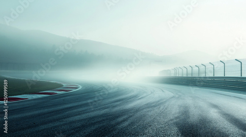 霧に包まれたモータースポーツのレース場	
 photo