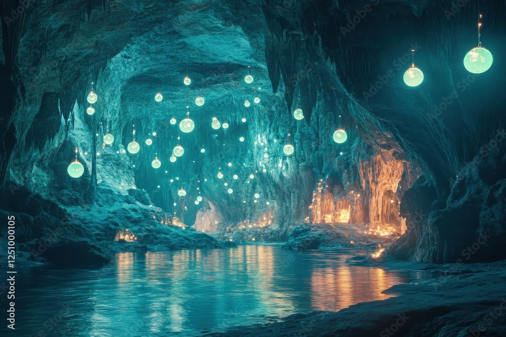 A hidden city inside a massive cave, where the walls are covered in bioluminescent plants glowing in shades of blue and green A hidden city inside a massive cave, where the walls are covered in bioluminescent plants glowing in shades of blue and green