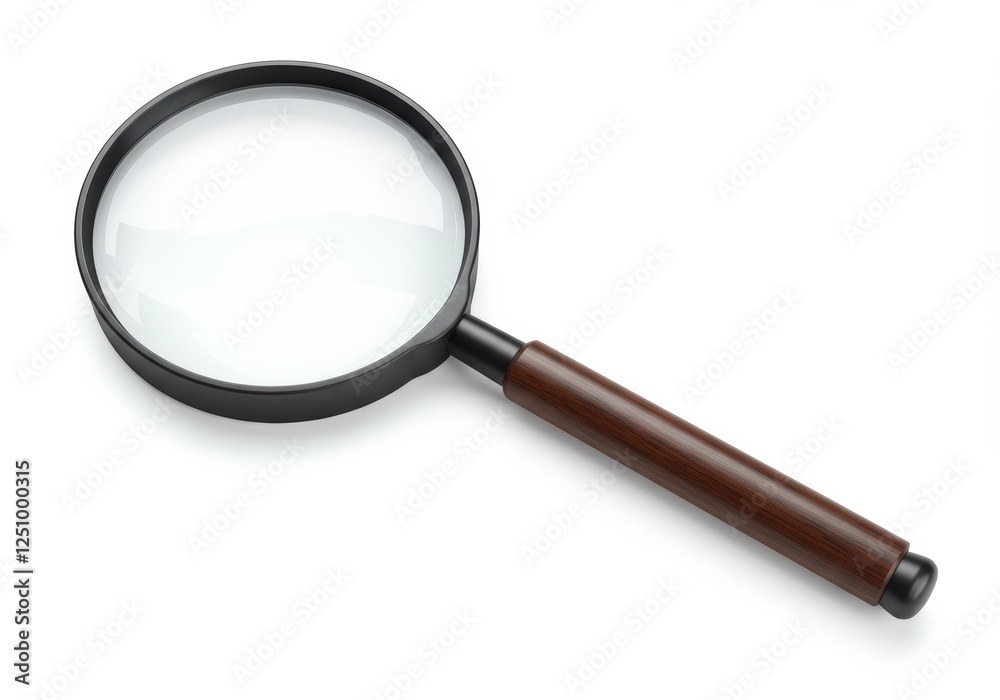 Magnifying glass with a wooden handle suitable for detective themes, searching concepts, investigation illustrations, and education designs. Magnifying glass with a wooden handle suitable for detective themes, searching concepts, investigation illustrations, and education designs.