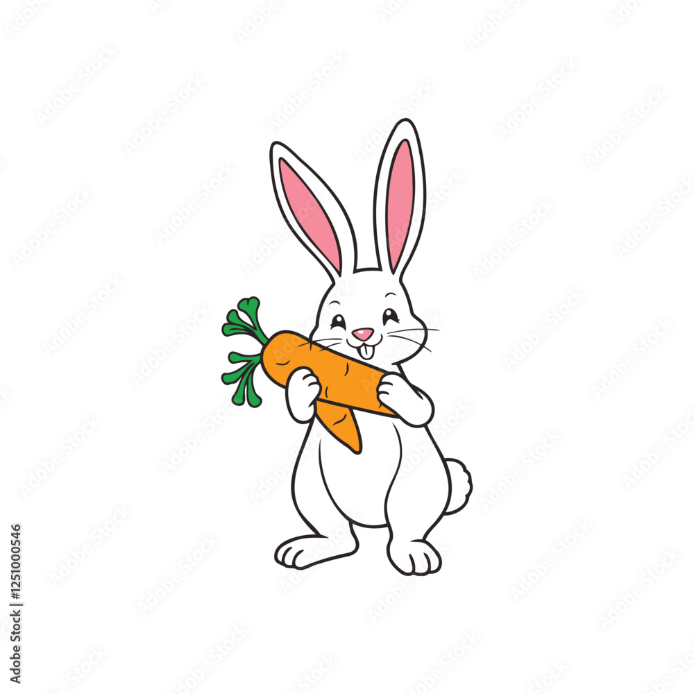 Vector Cartoon Cute Rabbit Holding Carrot Easter Vector Cartoon Cute Rabbit Holding Carrot Easter