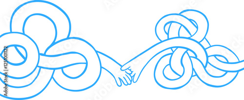 Abstract cartoon long two hands in funny flat style. Colorful art composition of love, support or care. Vector illustration.