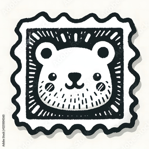 Vector illustration of a black and white stamp of bear photo