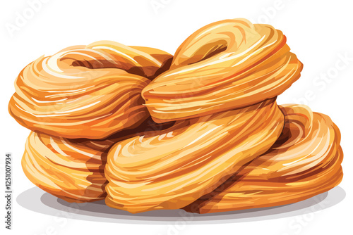 Golden Palmier Puff Pastry Cookies isolated illustration