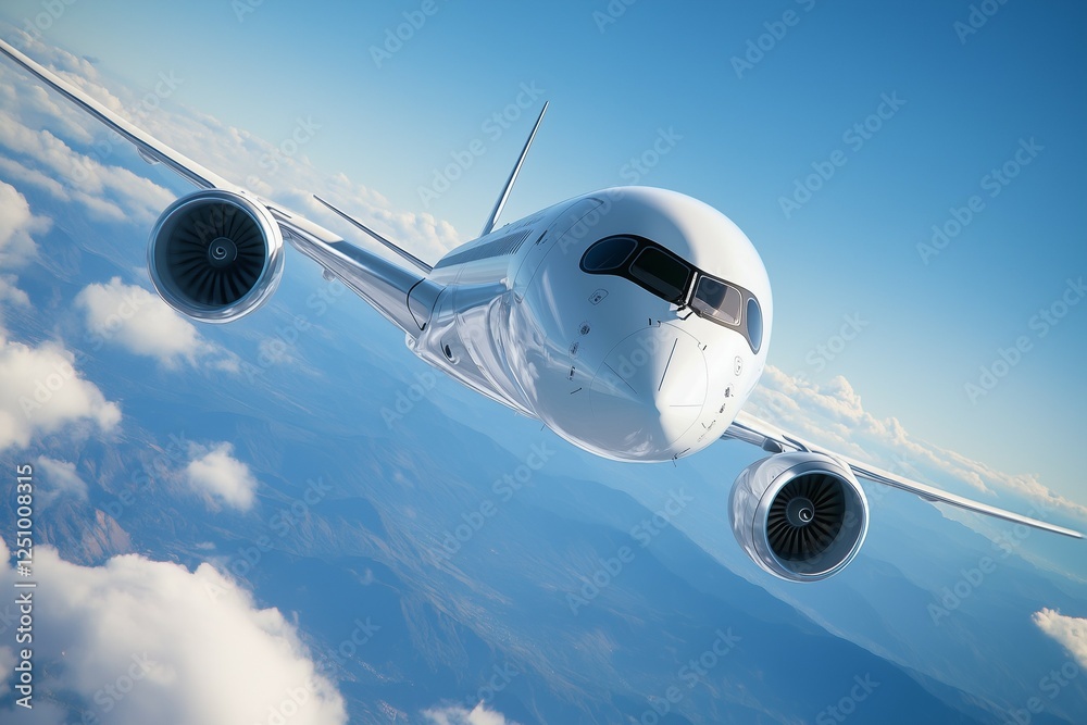 Fototapeta premium A white airplane flying in a blue sky