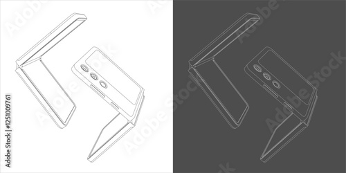 Minimalist Line Art of a flip phone. Smartphone in Two Contrast Backgrounds