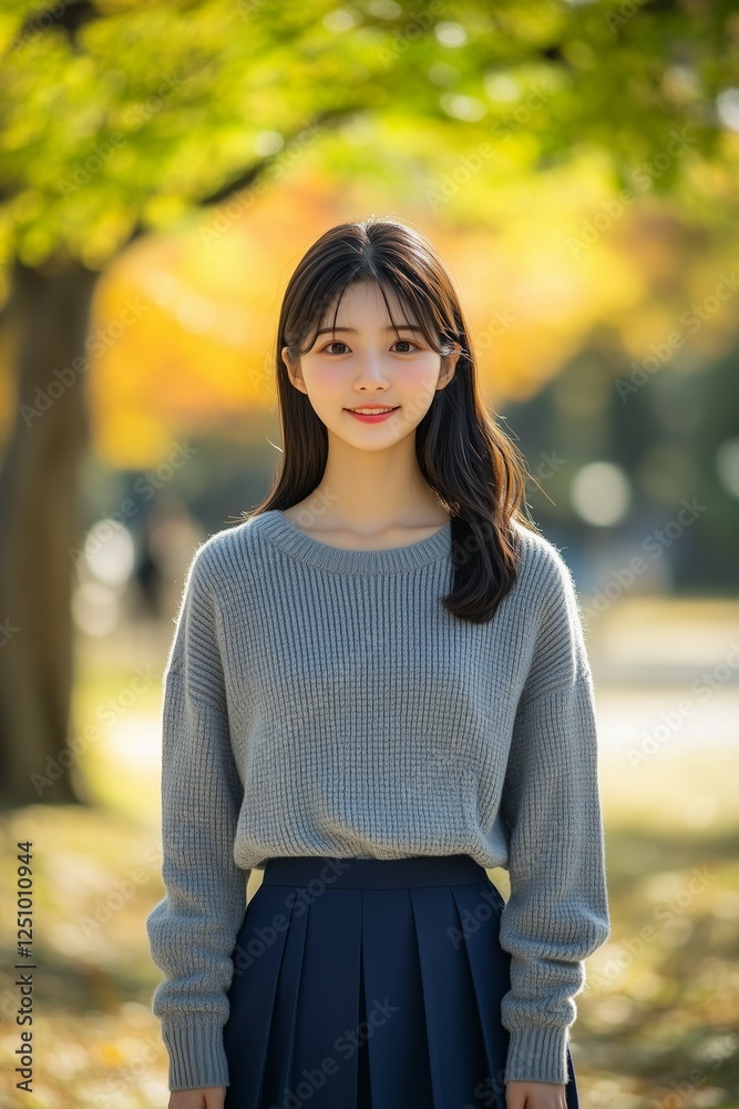 Portrait of a beautiful, smiling business woman wearing a casual outfit and standing in an outdoor park. She is looking at the camera and posing with her hand on her hip Portrait of a beautiful, smiling business woman wearing a casual outfit and standing in an outdoor park. She is looking at the camera and posing with her hand on her hip