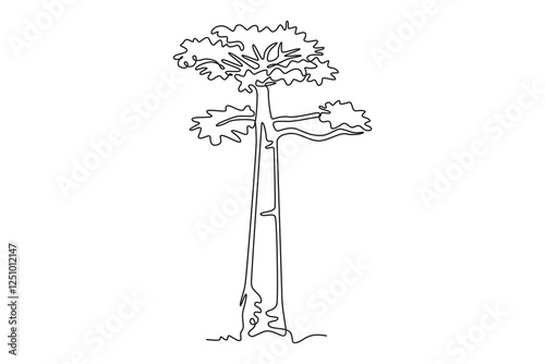 Obraz na plátně Single continuous line drawing big baobab tree logo